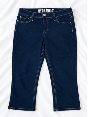 Hydraulic Dark Wash Stretch Jeans Contrast Stitching Y2K